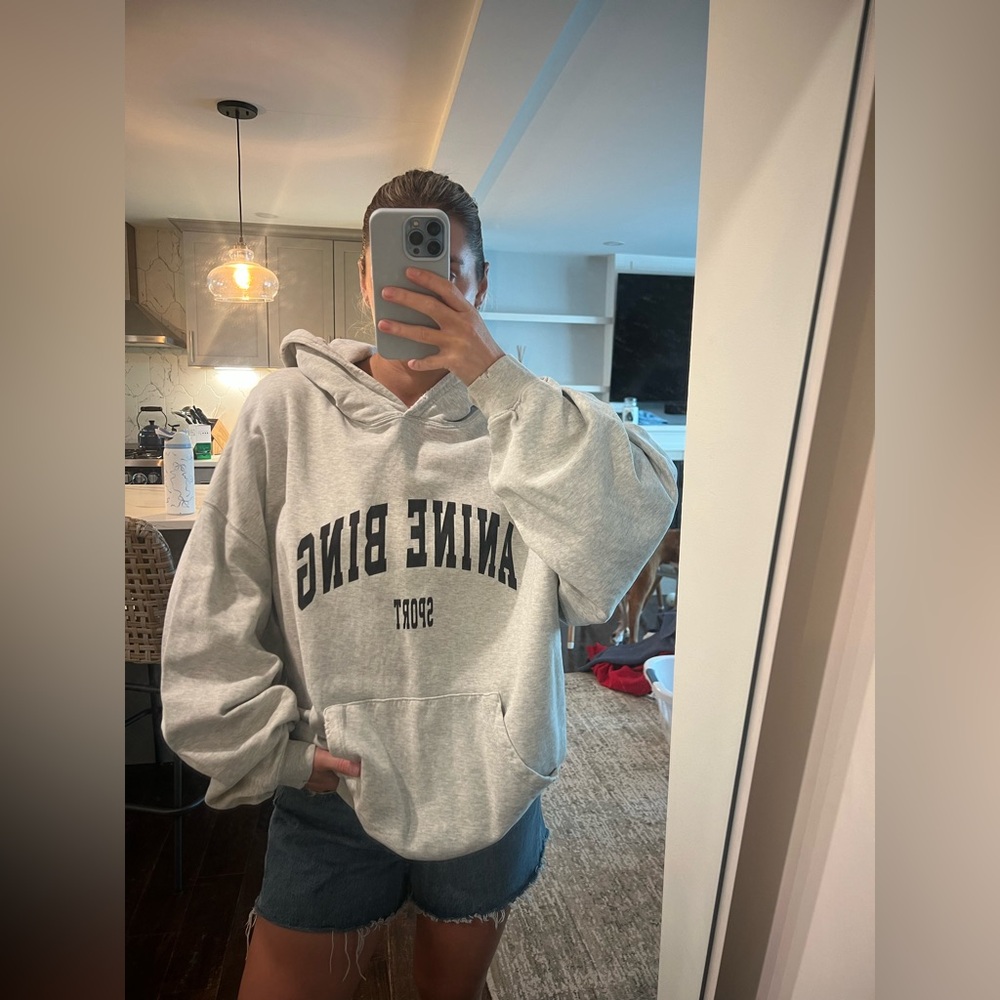 Anine Bing Gray Hoodie with Black Lettering